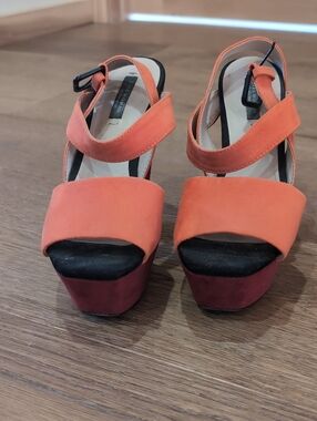 Zara Orange Suede Platform Sandals